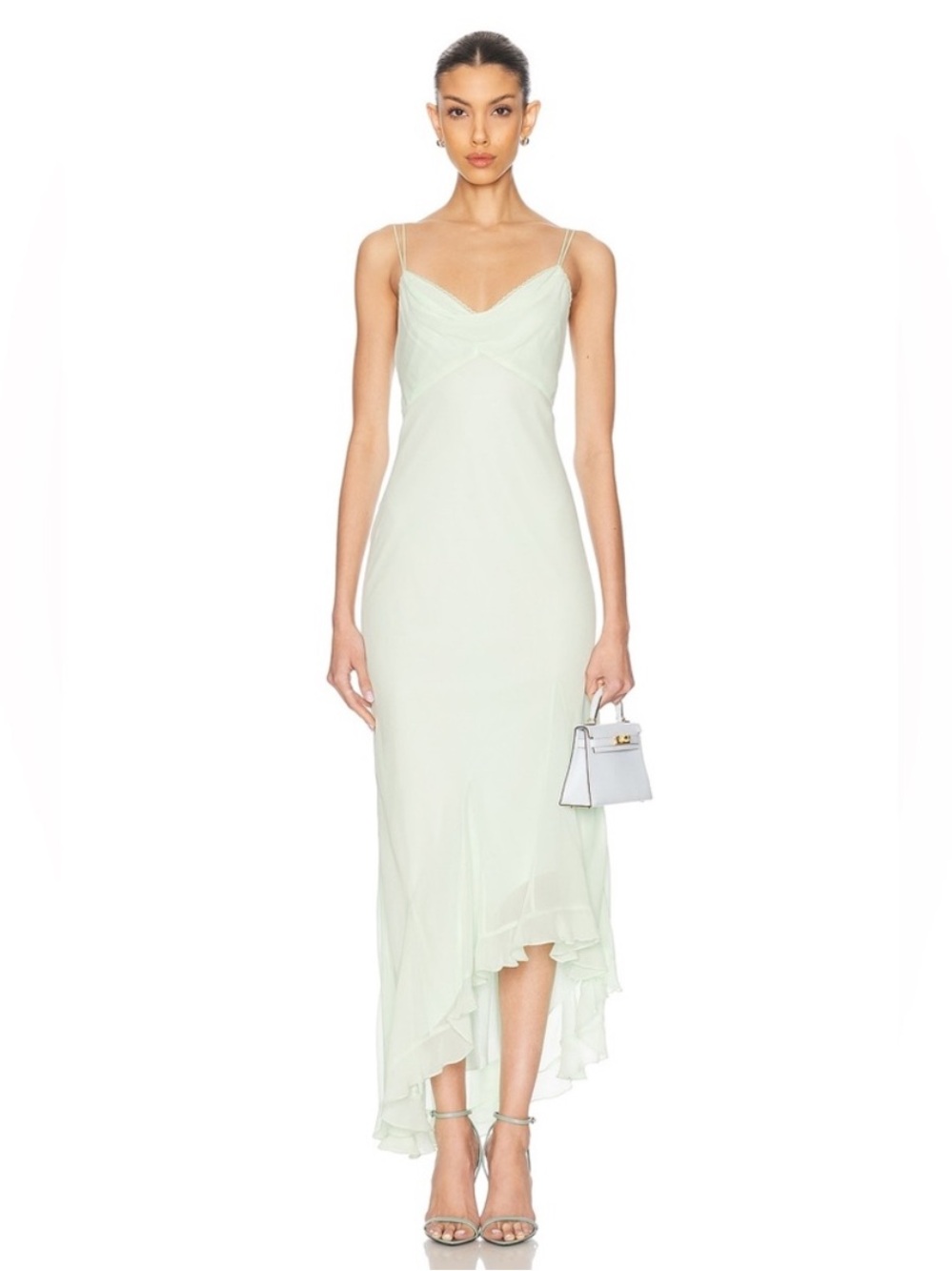 LoveShackFancy Chesley Dress in Washed Sage Green Asymmetrical Medium NEW
